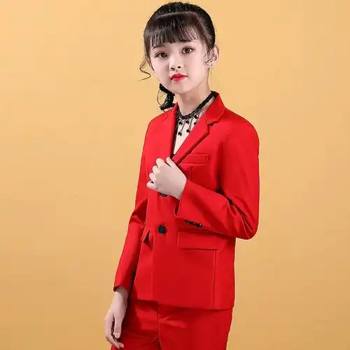 女童西装套装外套洋气中大童黑色小西服正装模特走秀t台儿童女孩