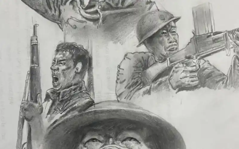 爱国电影八佰战士速写画