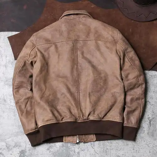 美国飞行员皮衣皮夹克皮毛一体a2飞行服男士真的皮员短款翻领纯牛皮