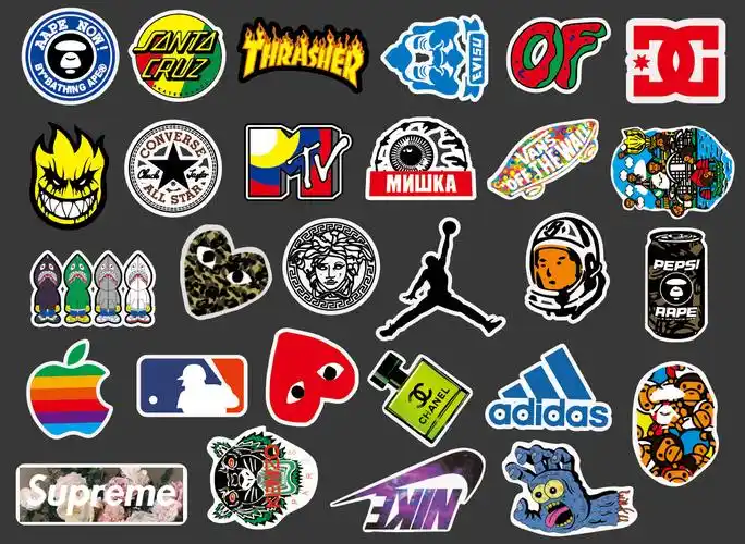 100张潮牌logo行李箱贴纸涂鸦贴画卡通贴纸摩托车头盔防水贴纸