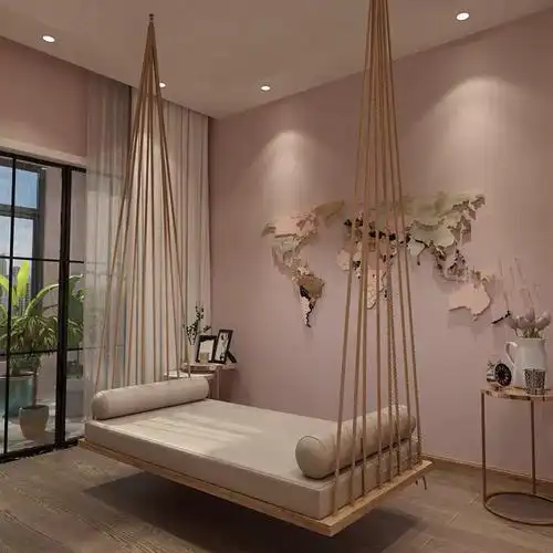 网红悬空吊床家用双人室内悬挂床小户型单人阁楼卧室民宿秋千躺床 120