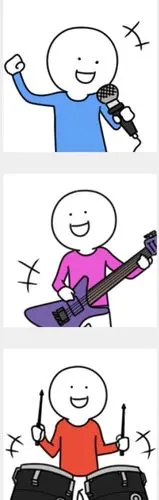 小蓝是主唱,小紫是贝斯手,小红是鼓手.