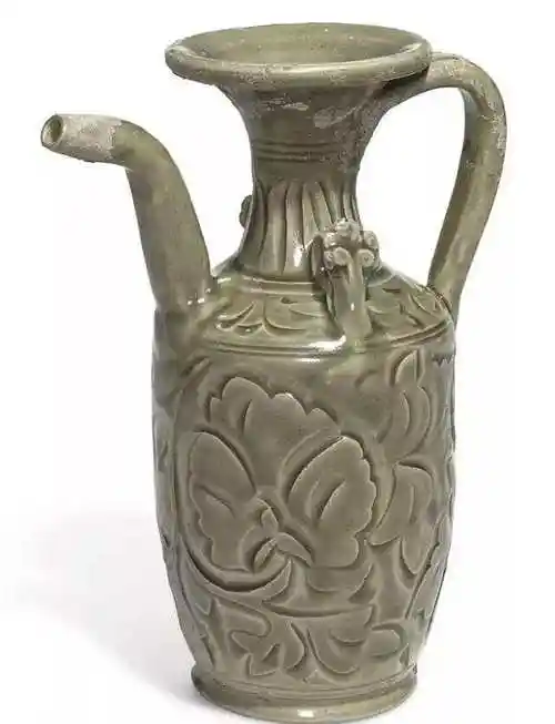 北宋耀州窑青釉刻缠枝牡丹纹执壶21.