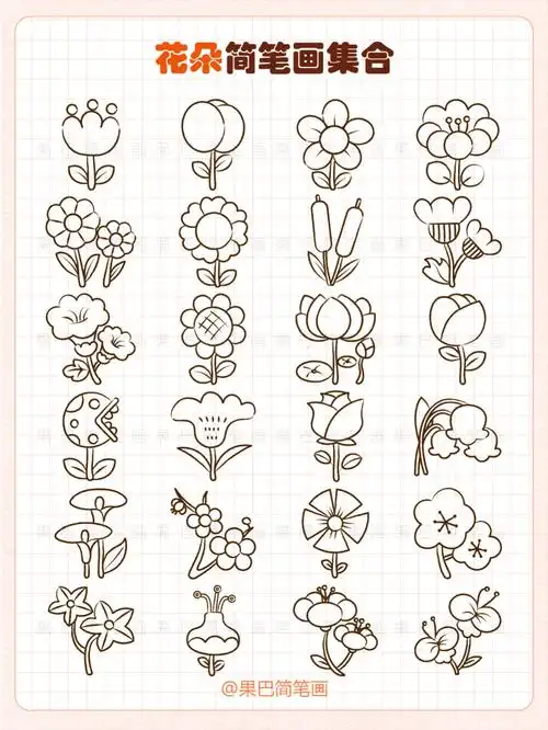 植物简笔画合集:树木,花朵,盆栽花丛叶子!