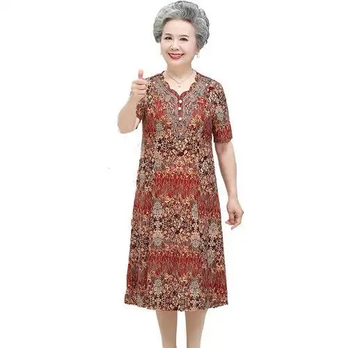 奶奶夏季连衣裙洋气中老年人妈妈夏装中长过膝裙子中老年女装