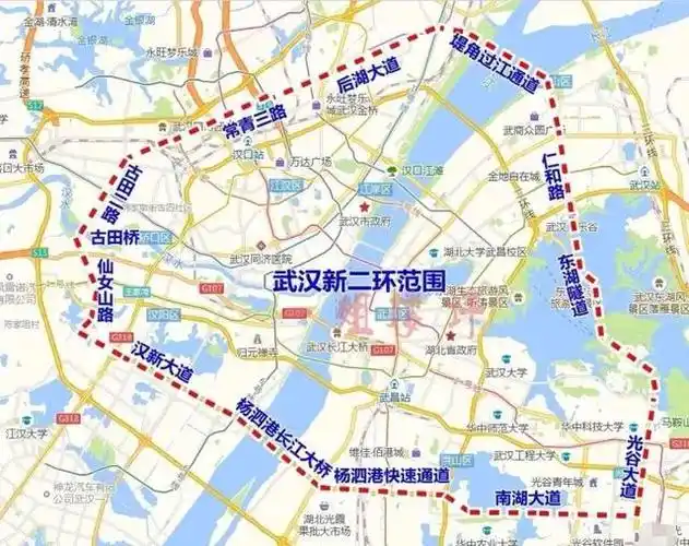 当前武汉市正在研究规划新二环线,大致的走向是:杨泗港大桥—杨泗港