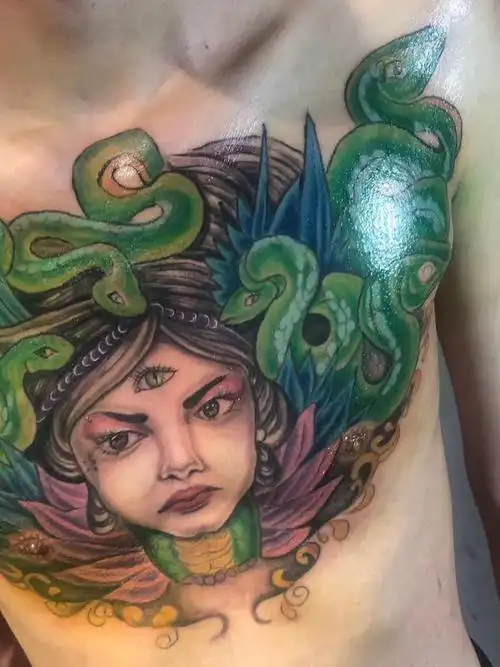 花胸美杜莎_纹身图案手稿图片_阿七的纹身作品集