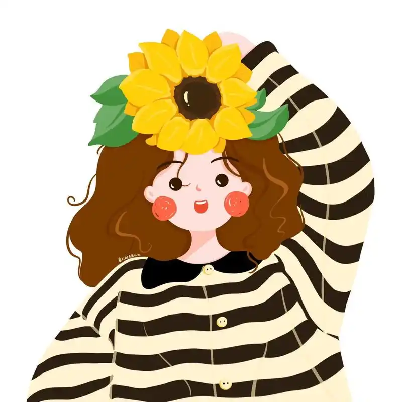 插画头像 | 头顶向日葵花的可爱女生 向日葵的花语是勇敢追求97
