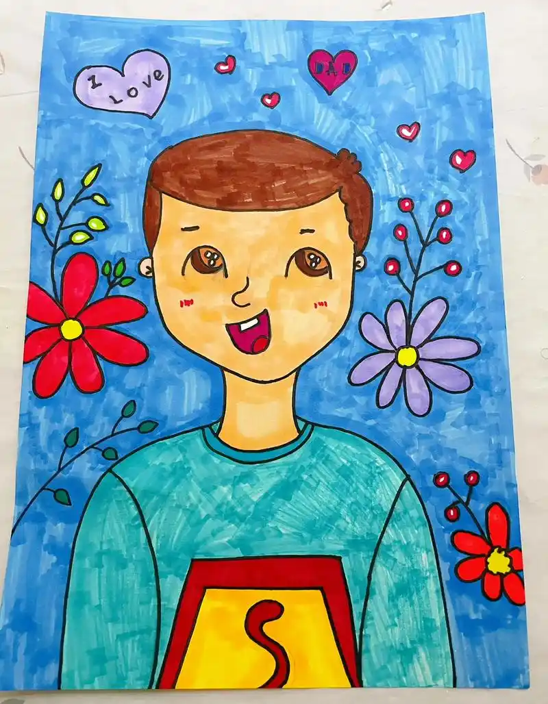 儿童简笔画父亲节我的超人爸爸