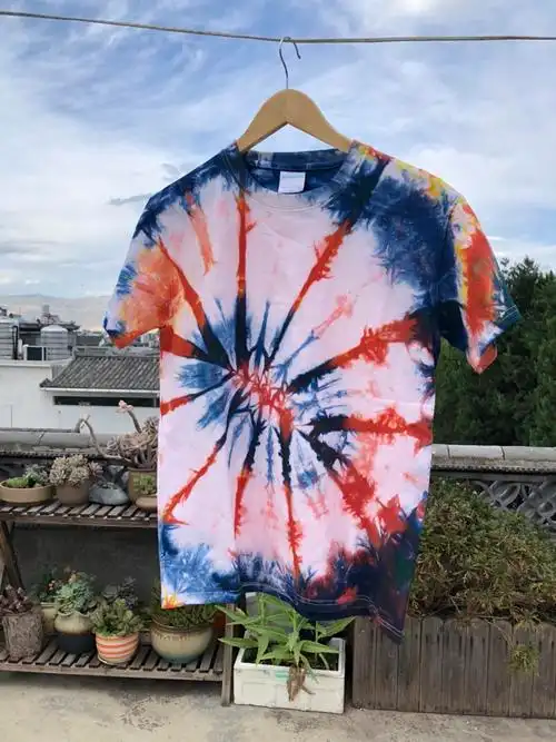 扎染彩色男女女同大理白族手工草木短袖t恤