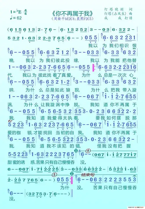 你不再属于我(周裔平)简谱