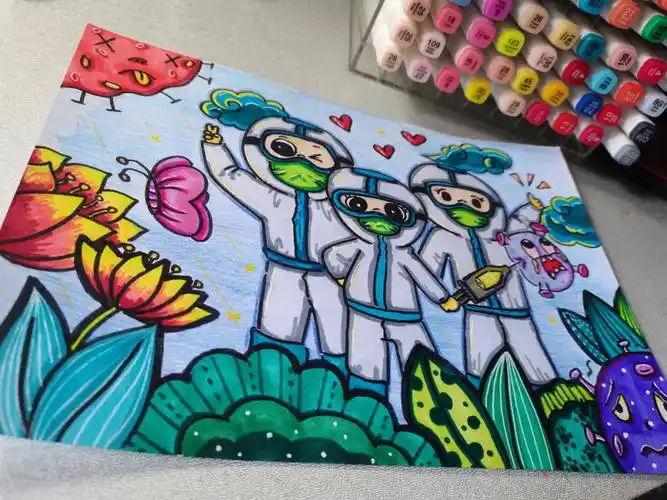 每日更新手绘画作品1抗疫