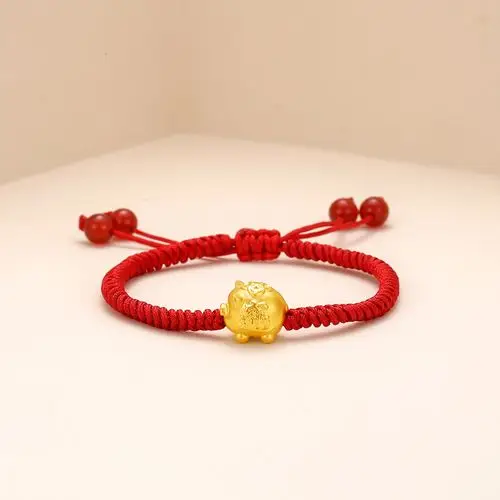 周六福 珠宝黄金生肖猪手串女款 3d硬金转运珠手绳 定价ad174050