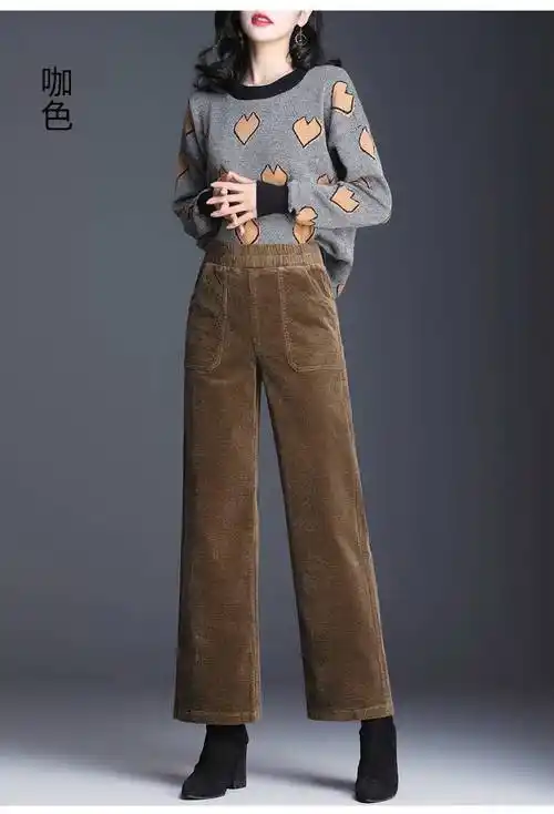 女士休闲裤 [星酷宝]加绒/不加绒 秋冬季加厚灯芯绒阔腿裤女新款宽松