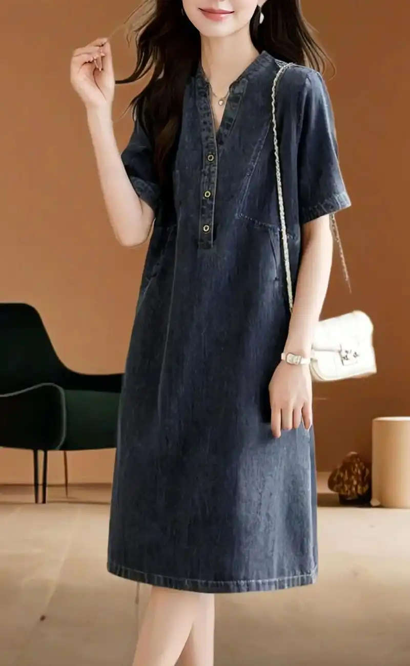 大码宽松薄款牛仔连衣裙时尚洋气遮肉显瘦