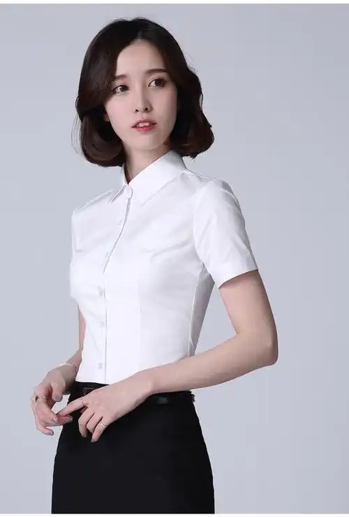 罗蒙女装 短袖衬衫女白色夏季新品棉质上衣修身款式女士正装商务职业