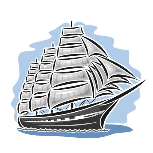 矢量,标识,帆船,船,航行,工艺,纵帆船,漂浮,蓝色海洋,海洋,卡通,赛舟