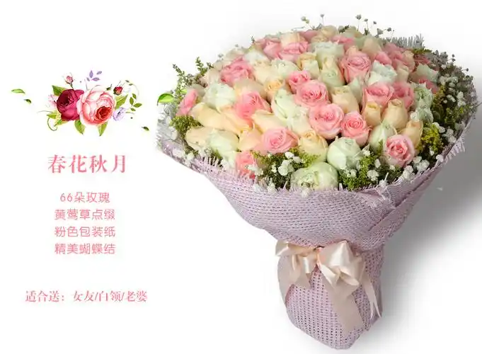 春花秋月-66朵混搭玫瑰 - 广州鲜花礼品网