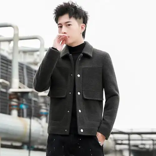 yuansu男士毛呢大衣短款韩版潮流加厚呢子外套冬季夹克小风衣男装金