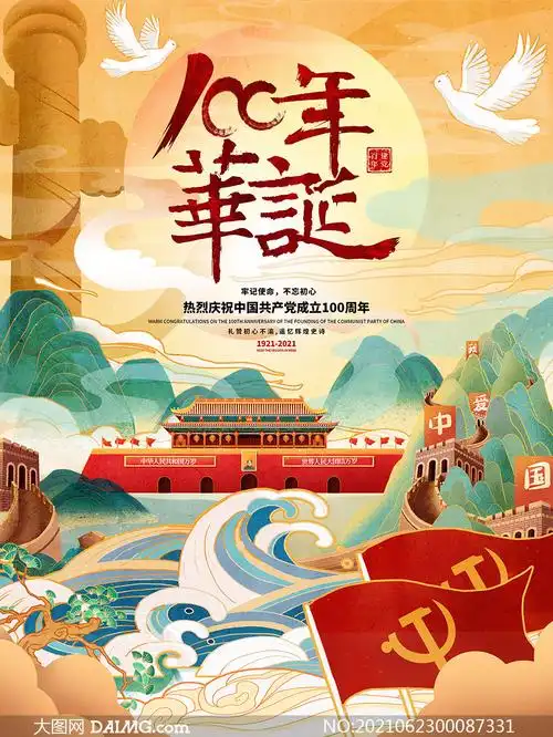 国潮风建党节宣传海报设计psd素材