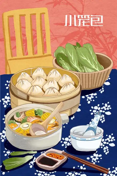 中国美食小笼包插画素材