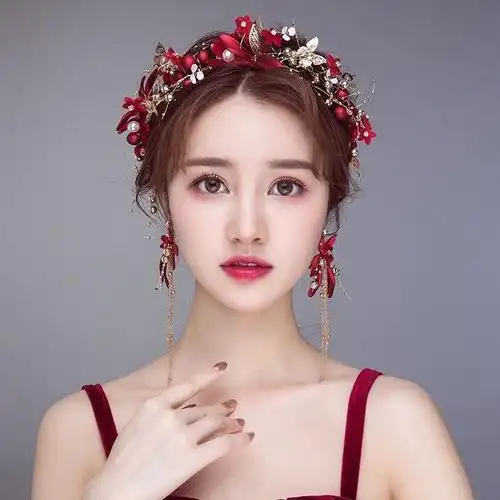 新娘头饰红色敬酒服发饰2020新款简单大气结婚超仙美婚饰发箍秀禾