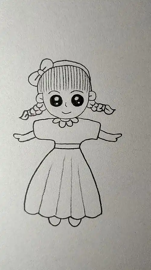 简笔画#梳着两条麻花辫的可爱女孩