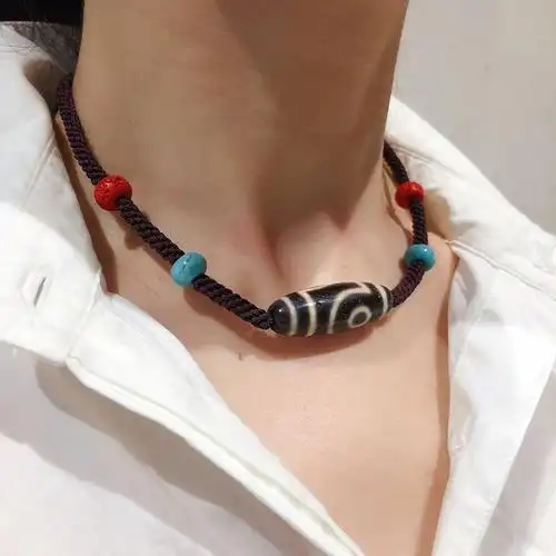 jinxuanzi/金玄紫 西藏老矿玉髓玛瑙二眼天珠天地眼项链颈链