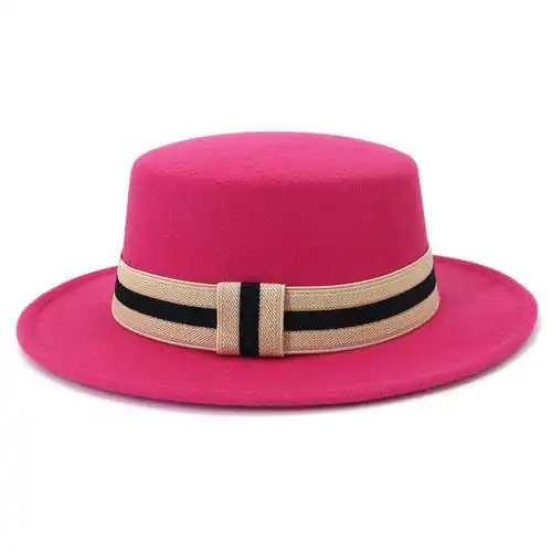 枳洁新品中国风礼帽秋冬女礼帽英国经典平顶毛呢帽新款大檐帽子批发