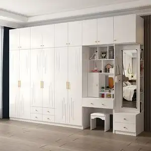 梳妆台组合大衣柜家用卧室实木质平开门小户型组装边柜子现代简约