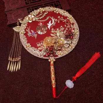 中式婚礼明制婚服新娘遮面手捧花汉服团扇秀禾服出嫁遮面喜扇成品2166