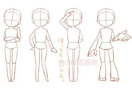 sai资源库#日式动漫 不同头身的q版画法,记住身体的不同部位进行毙挝