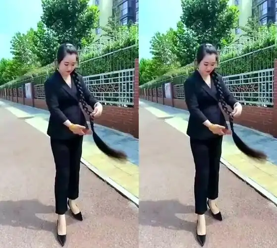 长发编成大辫子,真好看