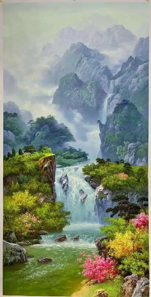 朝鲜长幅山水风景油画,朝鲜油画风景山水画-图片大观-奇异网