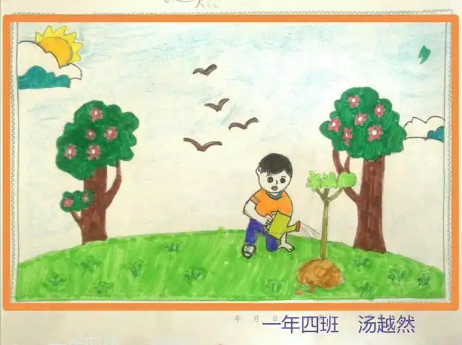 一年四班同学倡议保护树木,争做环保小卫士.
