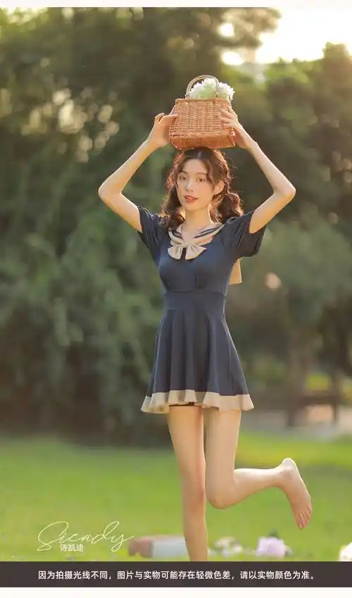 洛丽塔泳衣洛丽塔少女jk泳装水手服学院风复古显瘦遮肚温泉保守游泳衣