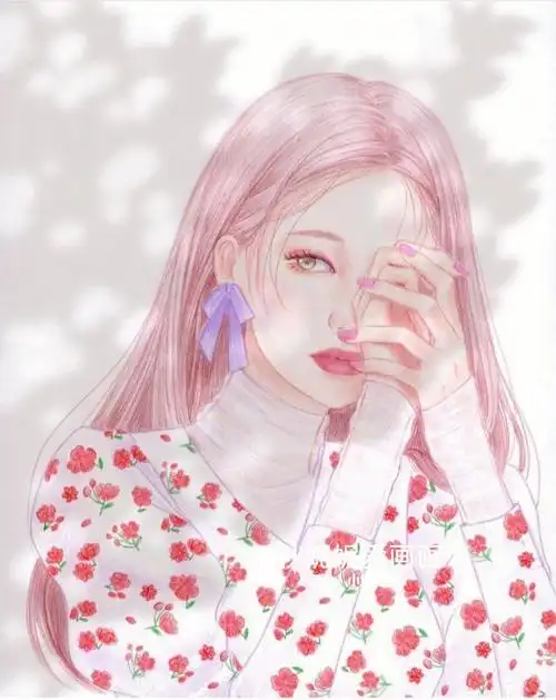 彩铅女孩唯美插画