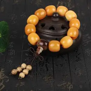 正宗西藏金黄色牛角佛珠手串 时尚民族风搭配金丝牦牛角男士手链