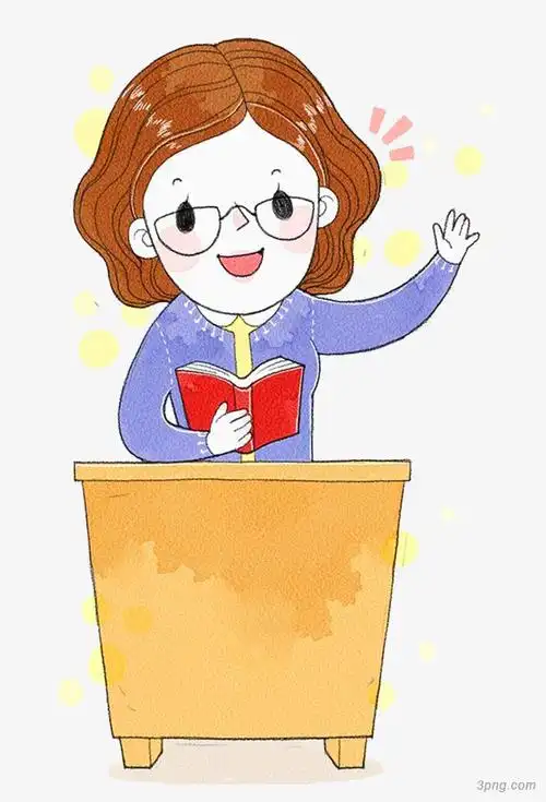 手绘讲台上的女老师