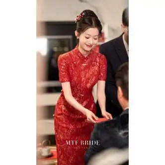 烟花烫满庭芳夏至红色旗袍敬酒服感复古改良新娘结婚订婚礼服女加急10