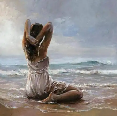 一个人看海,美女,背影,金发,海滩!