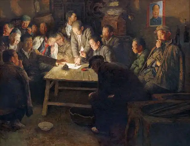 《1978年11月24日·小岗》作者:王少伦,123×160cm,油画.