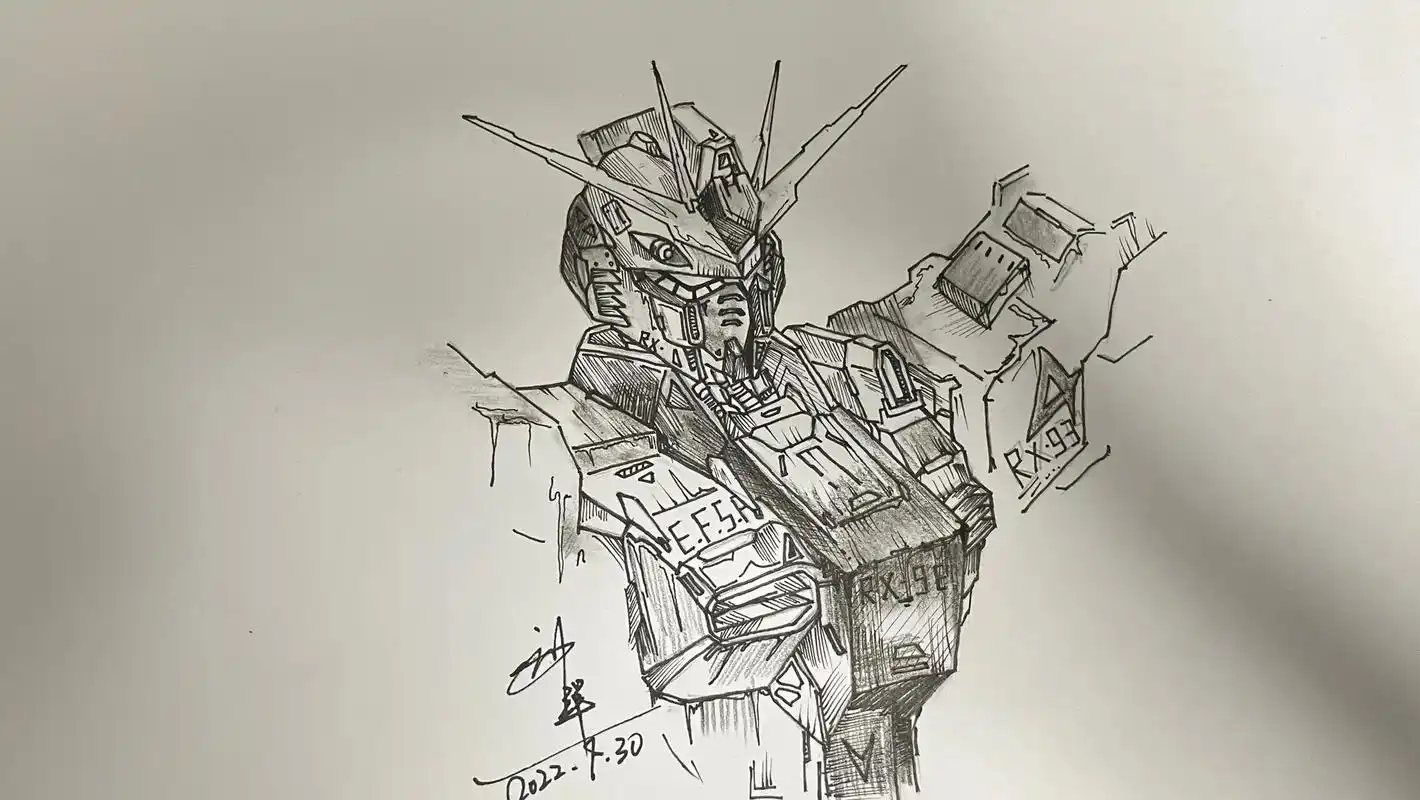 rx-93 v gundam牛高达 线稿到排线,画的一般般~ - 抖音