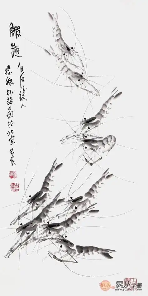 水墨画国画群虾戏水张佩珍国画虾图片金石国画作品虾作者金石虾国画