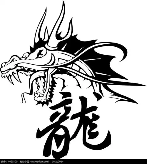 白底黑色线条龙头矢量素材eps