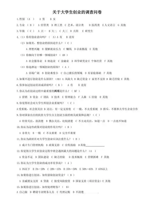 大学生创业调查问卷