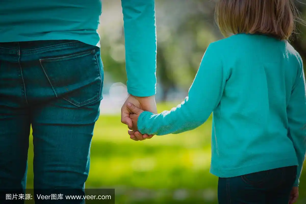 女儿,母亲,小的,自然,手牵手