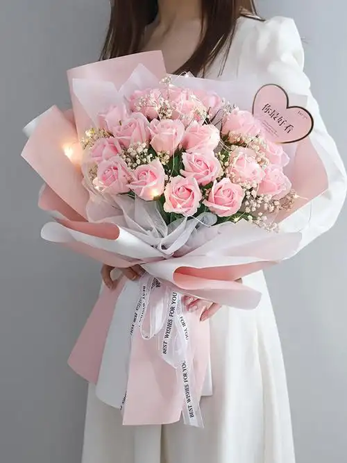 创意玫瑰花束粉色红色香皂花装饰花仿真花满天星送n女朋友女生高