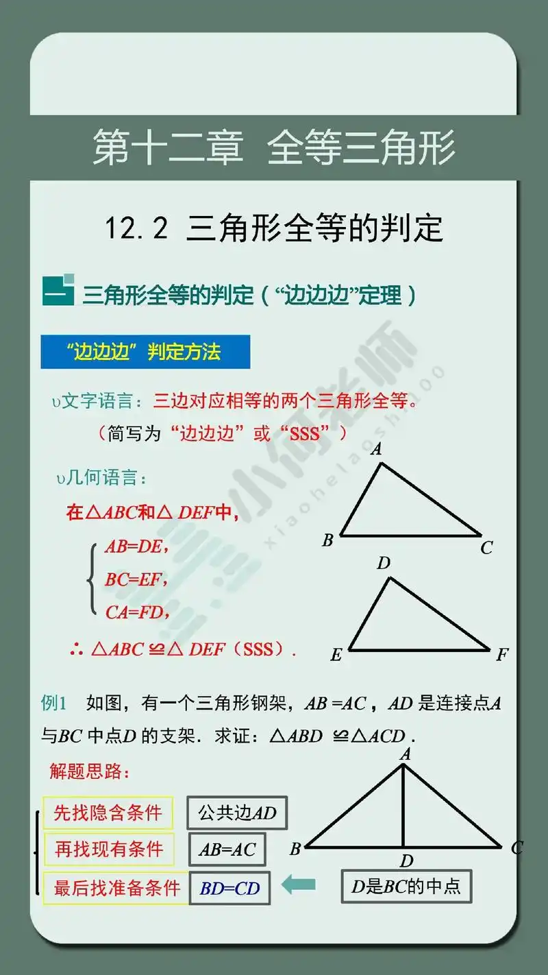 三角形全等的判定,边边边定理,八年级数学知识点总结#每天学习 - 抖音