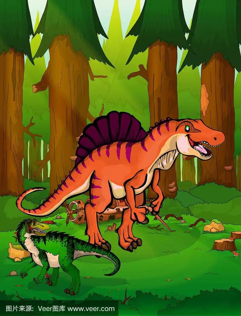 森林背景上的棘龙.